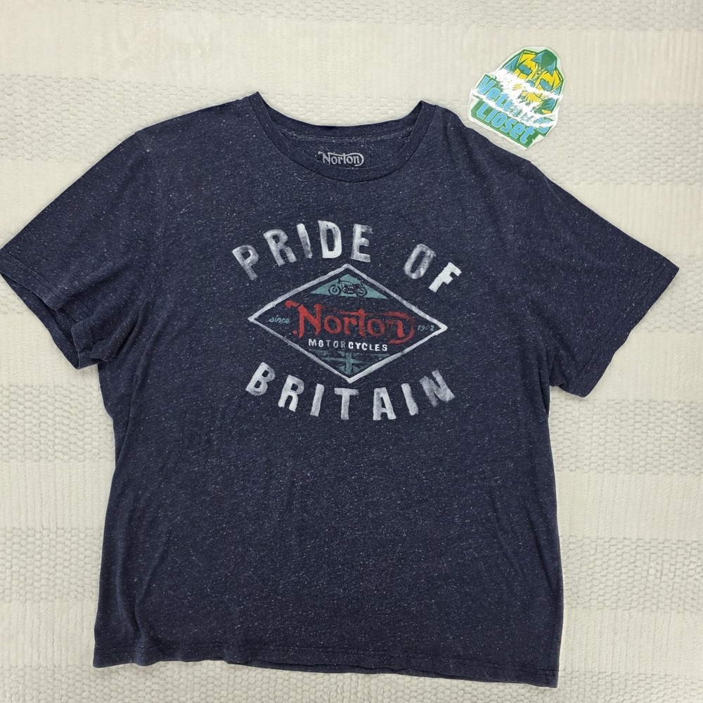 Norton Motorcycles T-Shirt XXL Blue Pride Of Britain Graphic Tee Mens 2XL